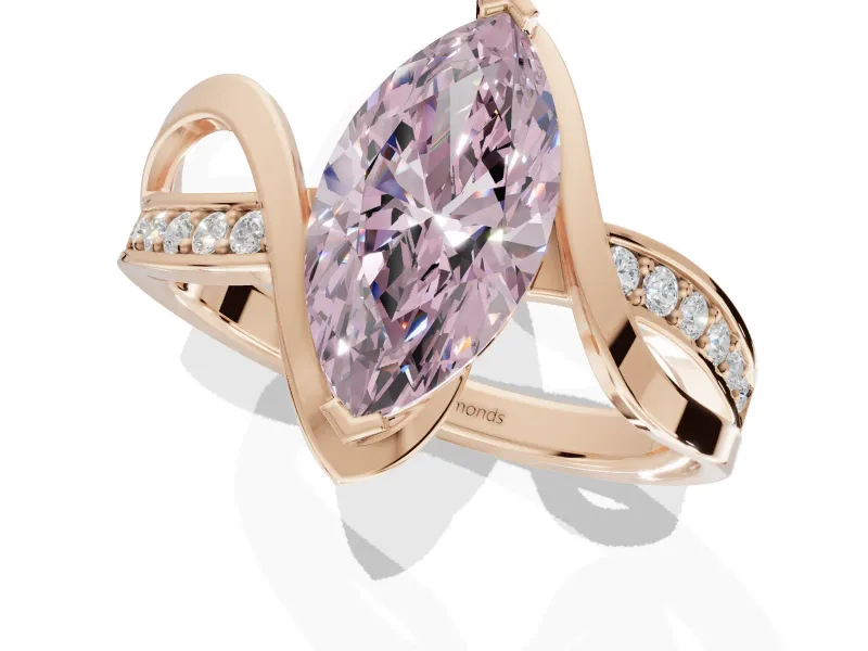 Marquise Bypass Solitaire Engagement Ring Setting for a Fancy Pink Lab-Grown Diamond | Pavé Strands | Rose Gold