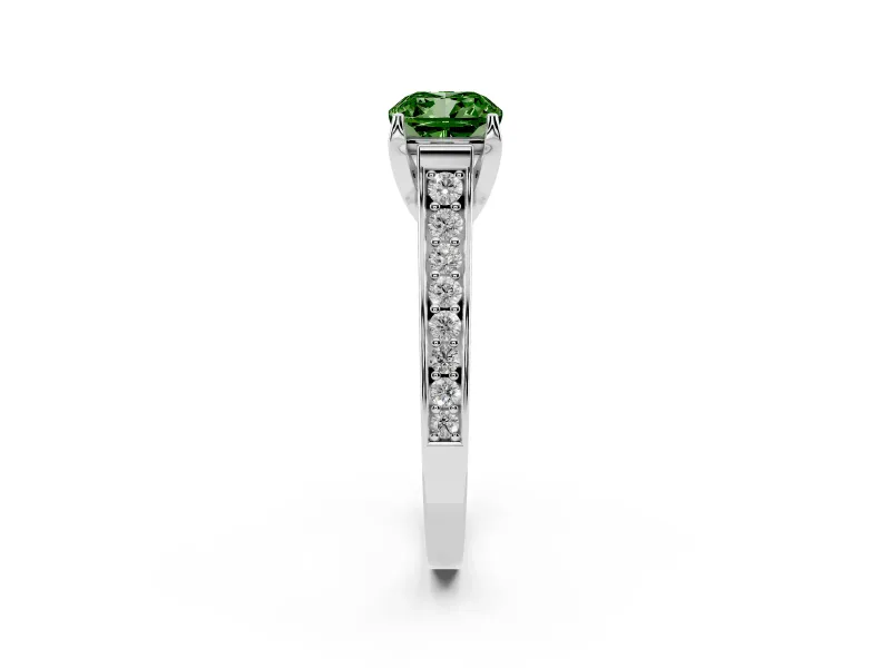 Cushion Cut Graduated Pavé Engagement Ring Setting for a Fancy Green Lab-Grown Diamond | Sterling Silver