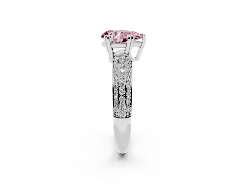 Pear-Shaped Three Row Pave Engagement Ring Setting for a Fancy Pink Lab-Grown Diamond | Double Claws | Sterling Silver