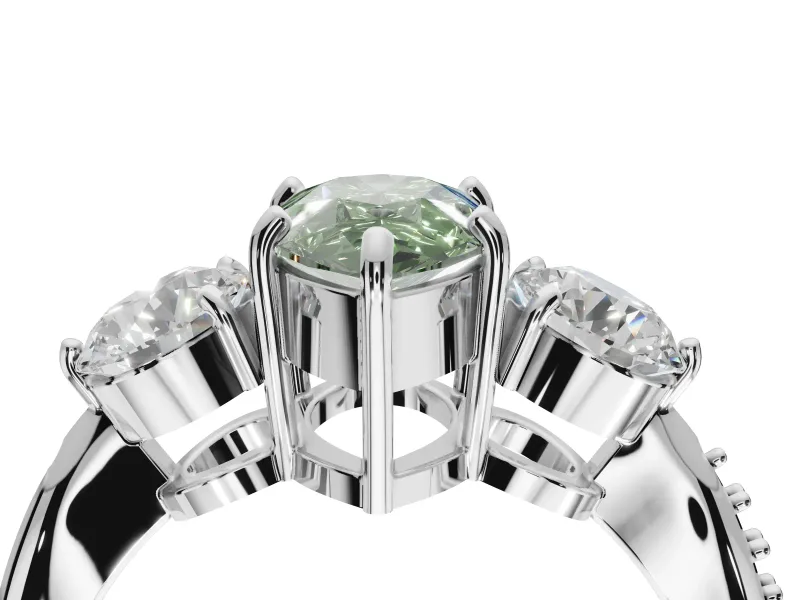 Pear-Shaped Three Stone Engagement Ring Setting for a Fancy Green Lab-Grown Diamond | Tapered Pave Band | Platinum