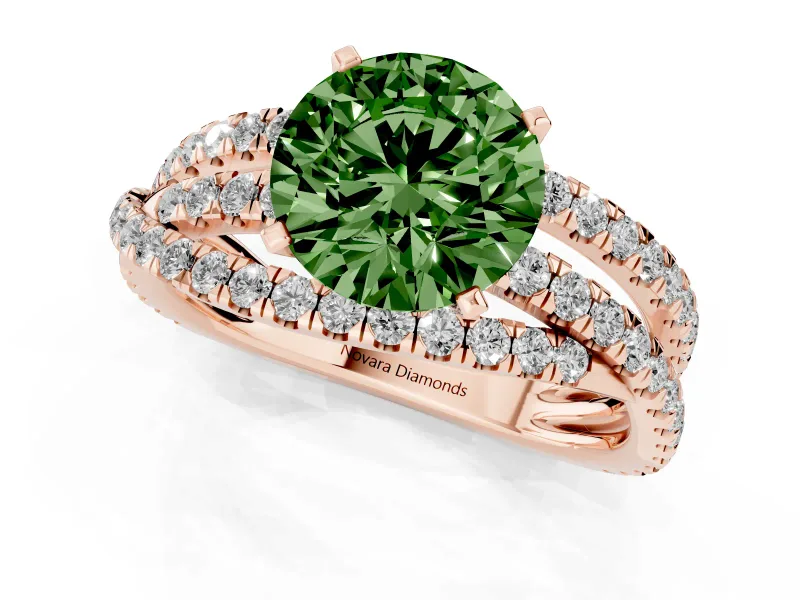 Round Twisted Pavé Engagement Ring Setting for a Fancy Green Lab-Grown Diamond | Rose Gold