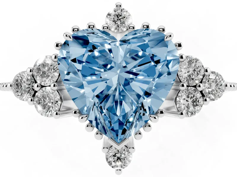 Heart-Shaped Cluster Engagement Ring Setting for a Fancy Blue Lab-Grown Diamond | Sterling Silver
