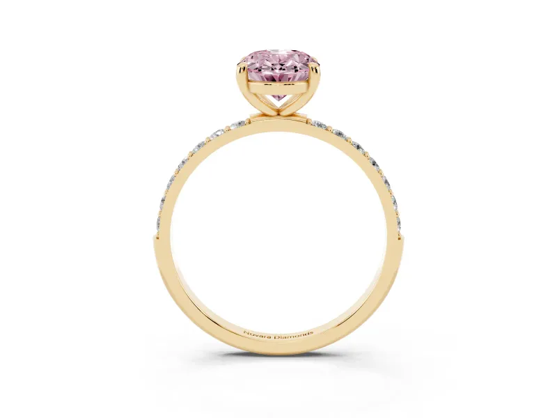 Oval Pave Solitaire Engagement Ring Setting for a Fancy Pink Lab-Grown Diamond | Pave Shoulders | Yellow Gold