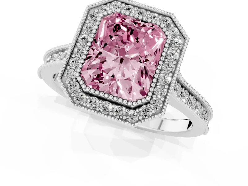 Radiant Cut Halo Engagement Ring Setting for a Fancy Pink Lab-Grown Diamond | Sterling Silver - Design NV-24721