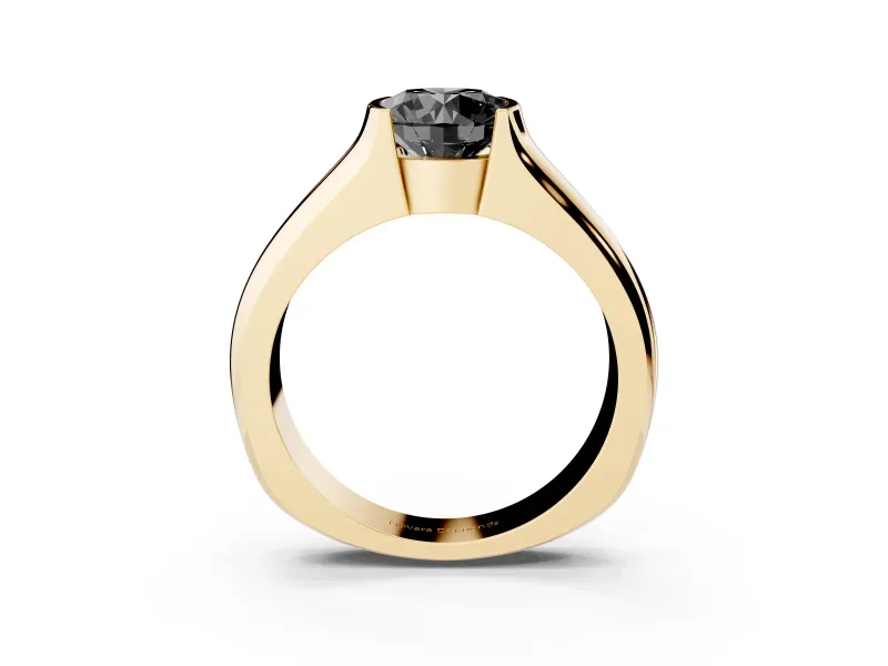 Round Half Bezel Solitaire Engagement Ring Setting for a Black Center | Wide Band | Yellow Gold