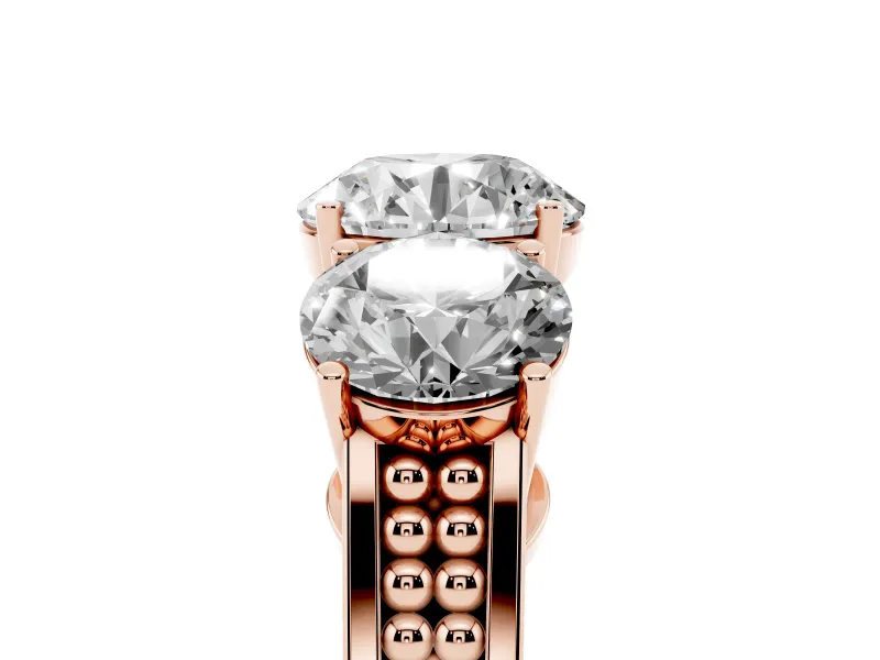 Round Three Stone Engagement Ring Setting | Beaded Shoulders | Rose Gold
