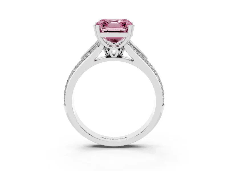 Asscher Cut Pave Split Shank Engagement Ring Setting for a Fancy Pink Lab-Grown Diamond | Double Claw Prongs | Platinum