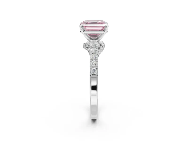 Asscher Cut Pavé Solitaire Engagement Ring Setting for a Fancy Pink Lab-Grown Diamond | Crossover Gallery | Platinum