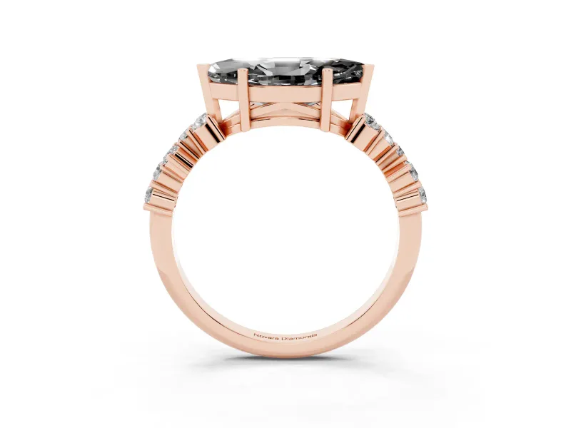 Marquise Scattered Accent Engagement Ring Setting for a Black Center | Slim Band | Rose Gold