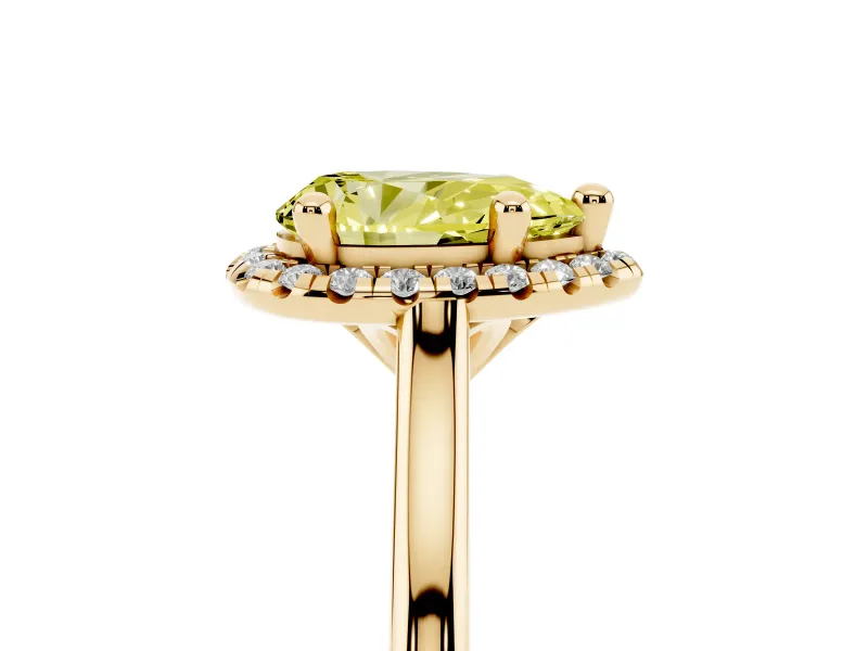 Pear-Shaped Halo Engagement Ring Setting for a Fancy Yellow Lab-Grown Diamond | Plain Polished Band | Yellow Gold