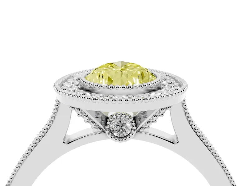 Pear-Shaped Vintage Milgrain Halo Engagement Ring Setting for a Fancy Yellow Lab-Grown Diamond | Bezel Head | White Gold