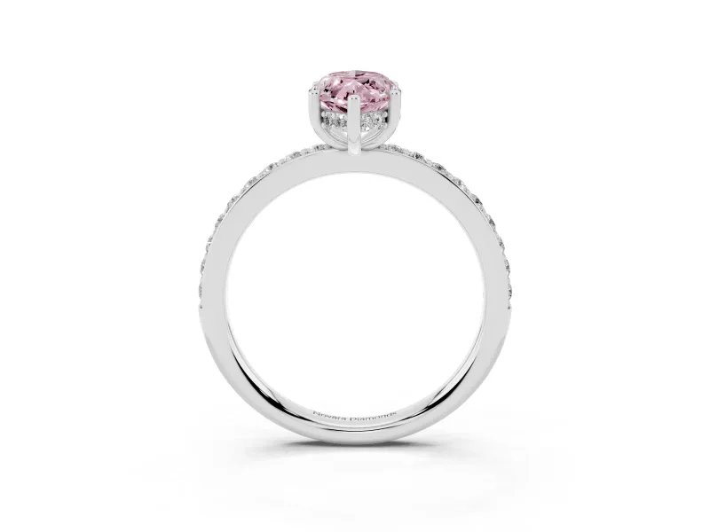 Fancy Pink Marquise Cut Diamond Pavé Band Ring Set in Platinum with Prong-Set Center Stone