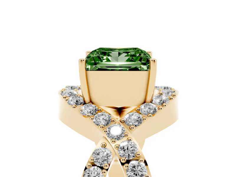 Princess Cut Infinity Twist Engagement Ring Setting for a Fancy Green Lab-Grown Diamond | Pavé Ribbons | Yellow Gold