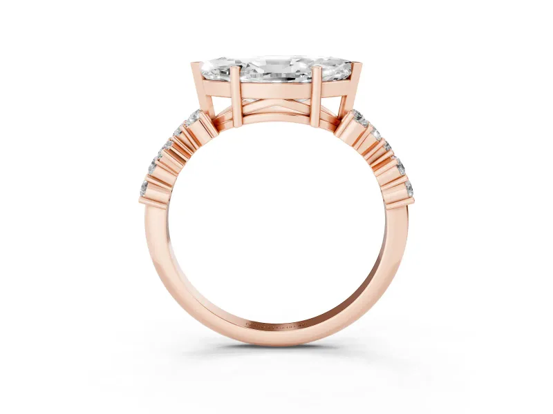 Marquise Scattered Accent Engagement Ring Setting | Slim Band | Rose Gold