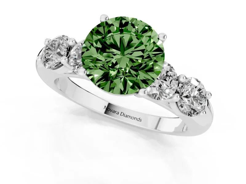 Round 5 Stone Engagement Ring Setting for a Fancy Green Lab-Grown Diamond | White Gold