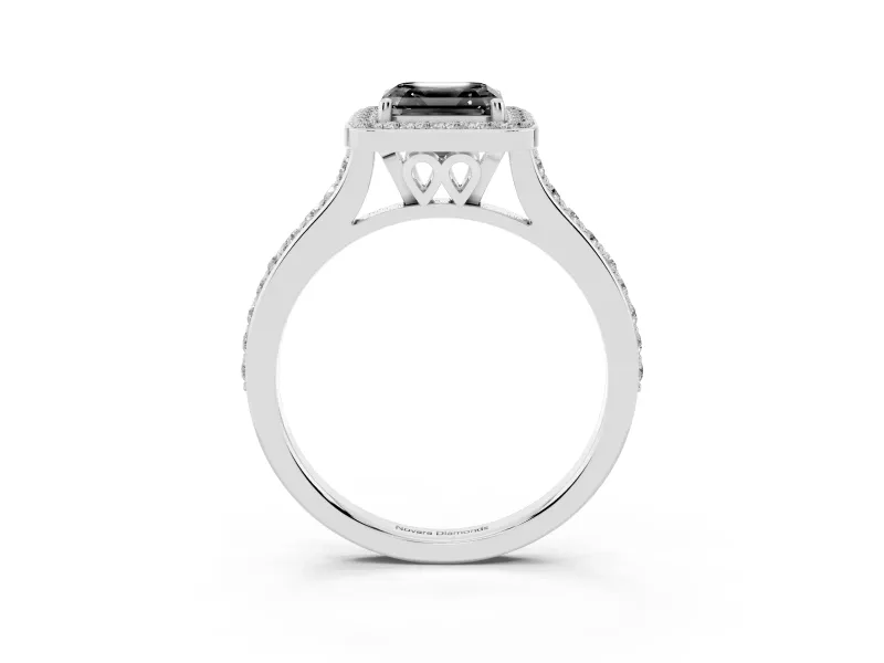 Asscher Cut Pavé Halo Engagement Ring Setting for a Black Center | White Gold