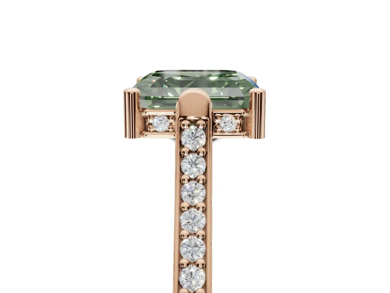 Asscher Cut Vintage Cathedral Engagement Ring Setting for a Fancy Green Lab-Grown Diamond | Carved Band | Rose Gold