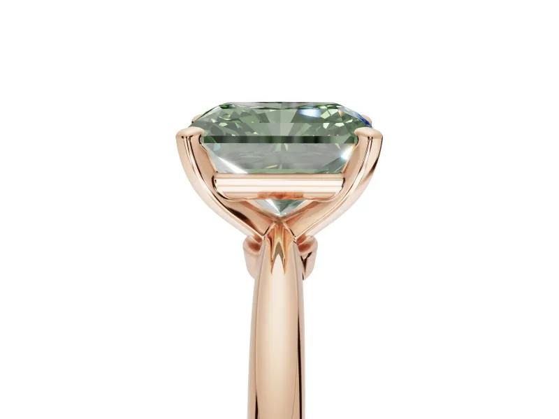 Radiant Cut Solitaire Engagement Ring Setting for a Fancy Green Lab-Grown Diamond | Tapered Plain Band | Rose Gold
