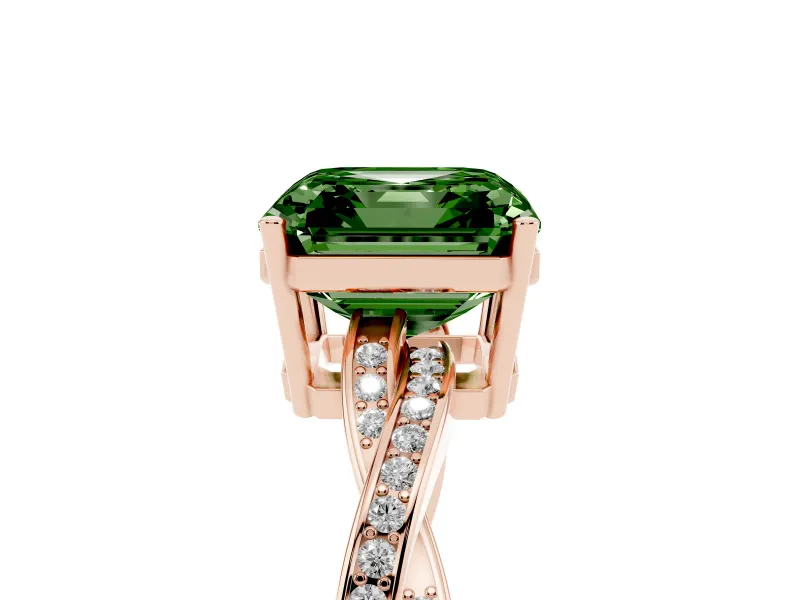 Asscher Cut Twisted Pavé Solitaire Engagement Ring Setting for a Fancy Green Lab-Grown Diamond | Open Basket | Rose Gold