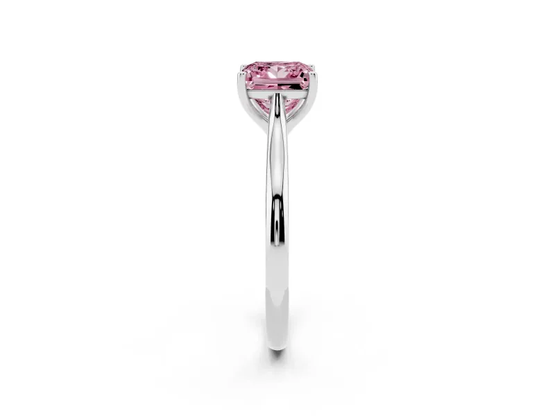 Fancy Pink Princess Cut Diamond Solitaire Ring Set in White gold with Cathedral Band and Prong Setting