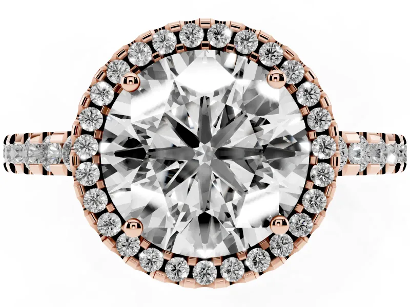 Round Halo Engagement Ring Setting | Half Pave Band | Rose Gold