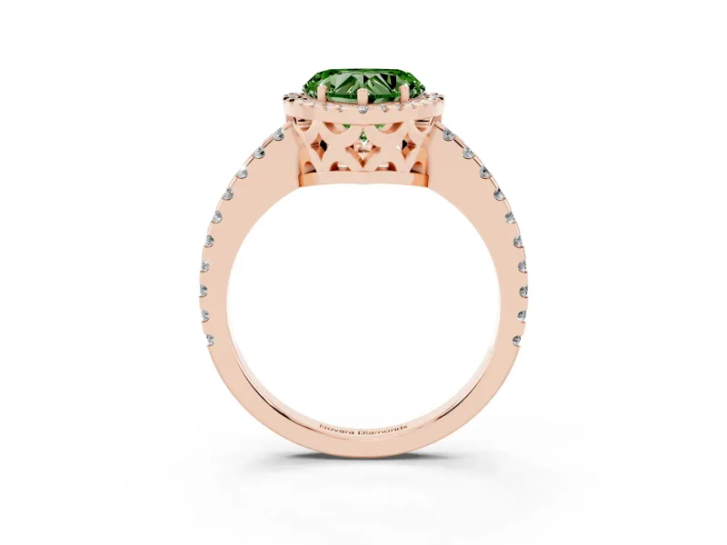 Heart-Shaped Pave Halo Engagement Ring Setting for a Fancy Green Lab-Grown Diamond | Rose Gold