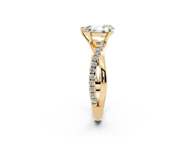 Pear-Shaped Crossover Pave Solitaire Engagement Ring Setting | Twisted Shoulders | Yellow Gold