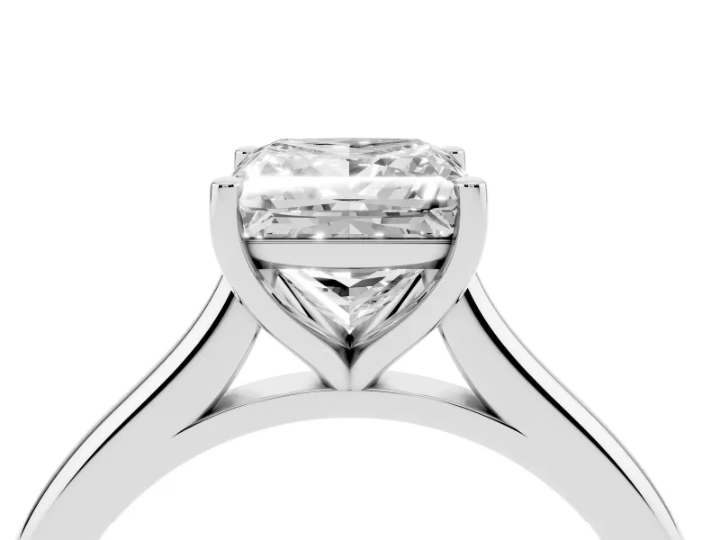 Princess Cut Diamond Solitaire Ring Set in White gold with Cathedral Band and Prong Setting