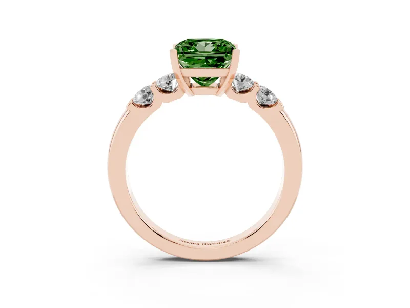 Princess Cut Five Stone Engagement Ring Setting for a Fancy Green Lab-Grown Diamond | Rose Gold