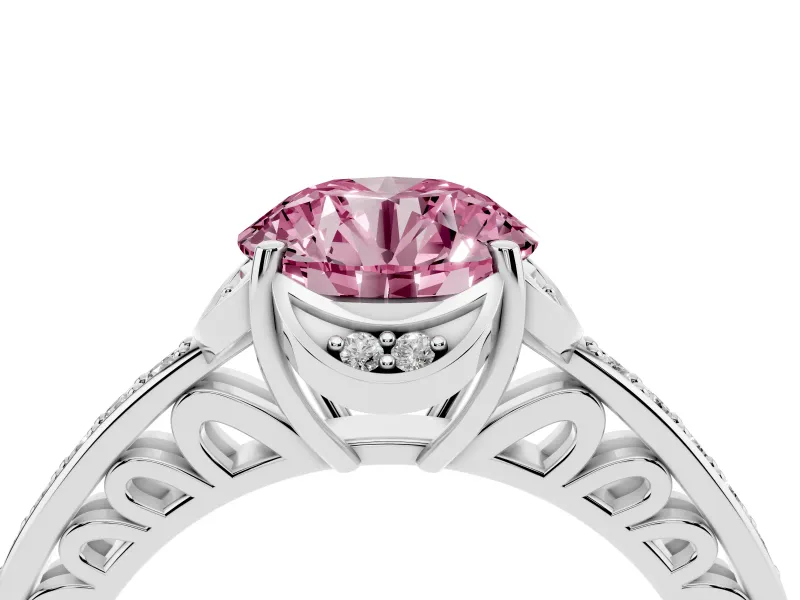 Round Floral Pavé Engagement Ring Setting for a Fancy Pink Lab-Grown Diamond | Sterling Silver