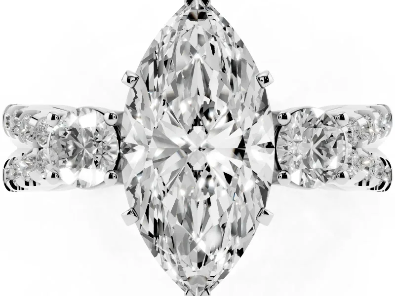 Marquise Three Stone Engagement Ring Setting | Pavé Split Shank | White Gold