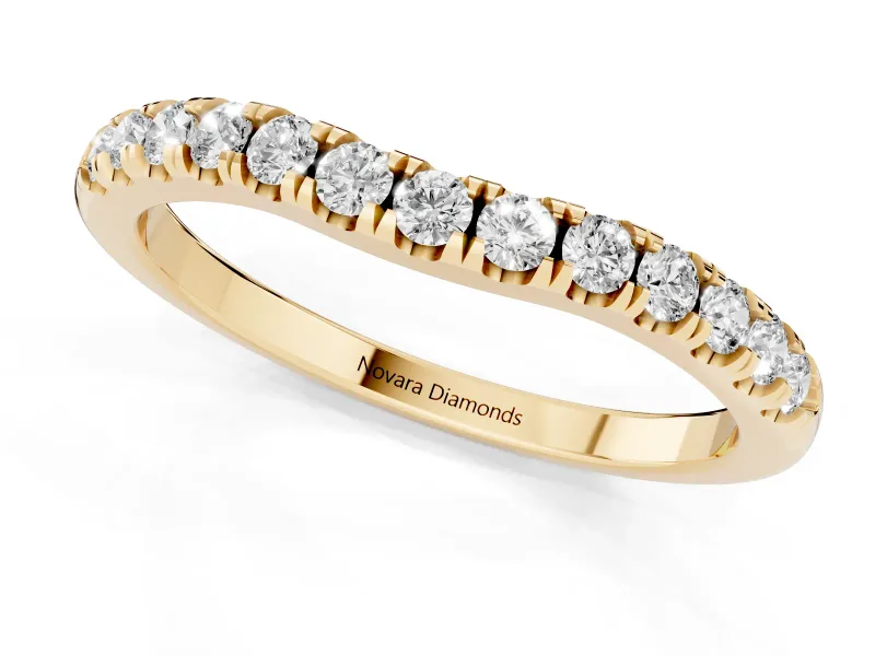 Round Diamond Curved Eternity Band Set in Yellow gold with Pavé Shared Prongs