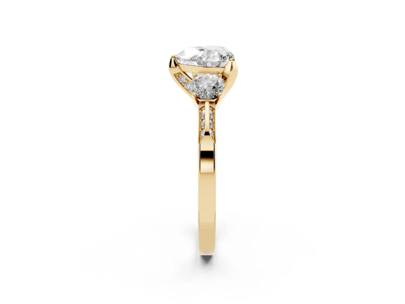 Heart-Shaped Hidden Halo Three Stone Engagement Ring Setting | Pave Gallery | Yellow Gold