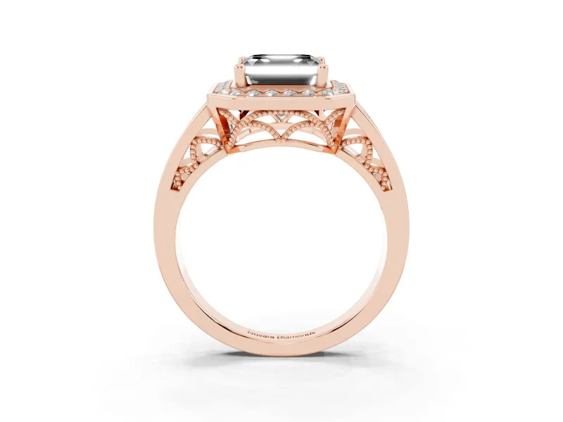 Asscher Cut Halo Engagement Ring Setting for a Black Center | Channel-Set Split Shank | Rose Gold