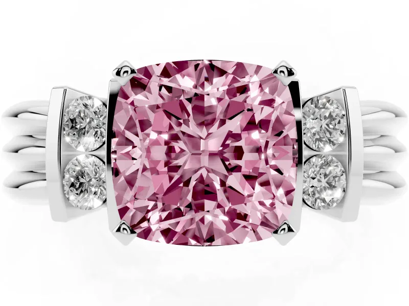 Cushion Cut Bar-Set Engagement Ring Setting for a Fancy Pink Lab-Grown Diamond | Platinum