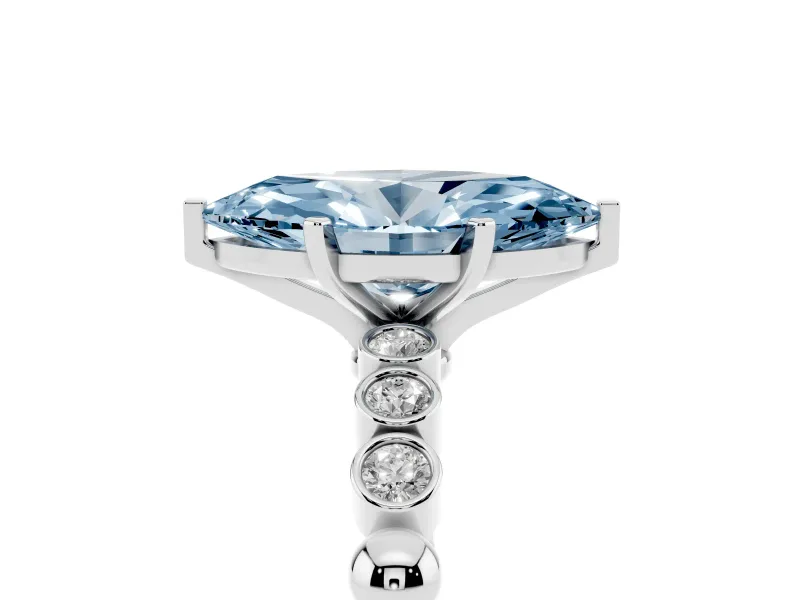 Fancy Blue Marquise Cut Diamond Solitaire Engagement Ring Set in Silver with Bezel Accents on Beaded Band