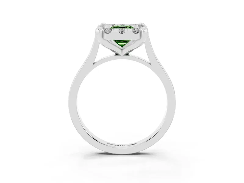 Emerald Cut Claw Corner Halo Engagement Ring Setting for a Fancy Green Lab-Grown Diamond | Plain Band | Sterling Silver