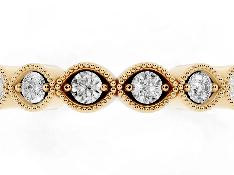 Marquise Diamond Eternity Band Set in Yellow gold with Milgrain Bezel Setting