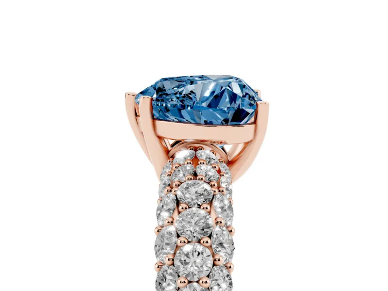 Heart-Shaped Multi Row Pave Engagement Ring Setting for a Fancy Blue Lab-Grown Diamond | Rose Gold