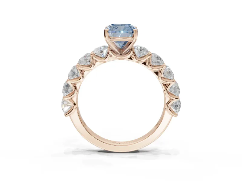 Cushion Cut Side Stone Engagement Ring Setting for a Fancy Blue Lab-Grown Diamond | Scalloped Prong Accents | Rose Gold