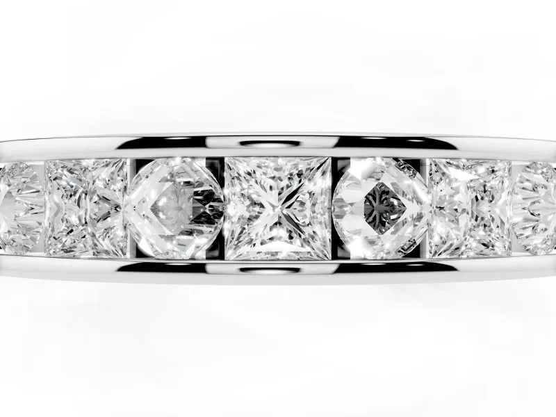 Princess Diamond Channel Set Promise Ring Set in White gold with Round Accent Stations