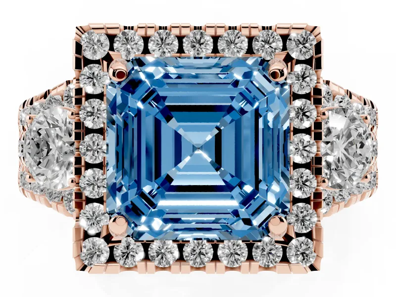 Asscher Cut Halo Split Shank Engagement Ring Setting for a Fancy Blue Lab-Grown Diamond | Round Side Stones | Rose Gold