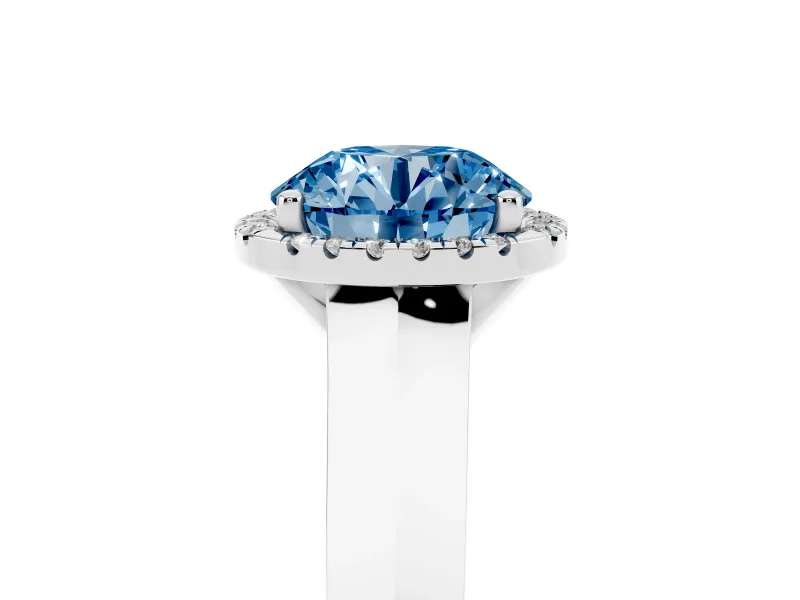 Round Knife-Edge Halo Engagement Ring Setting for a Fancy Blue Lab-Grown Diamond | Sterling Silver