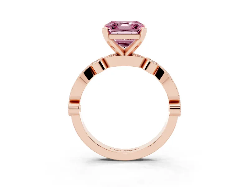 Asscher Cut Vintage Milgrain Engagement Ring Setting for a Fancy Pink Lab-Grown Diamond | Rose Gold