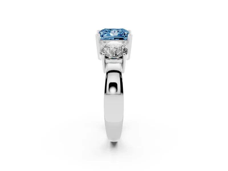 Princess Cut Three Stone Engagement Ring Setting for a Fancy Blue Lab-Grown Diamond | Wide Plain Band | Platinum