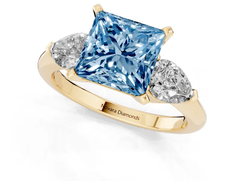 Princess Cut 3-Stone Engagement Ring Setting for a Fancy Blue Lab-Grown Diamond | Yellow Gold