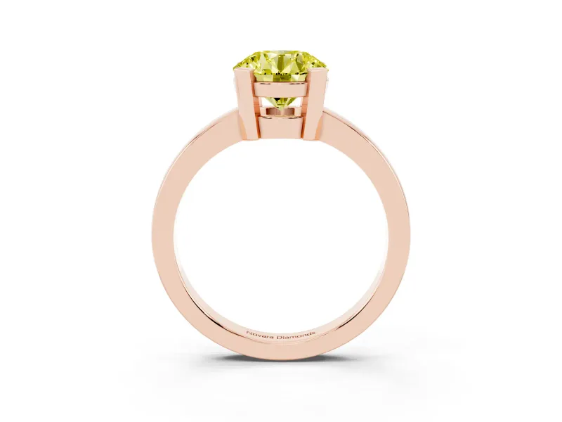 Fancy Yellow Round Cut Diamond Solitaire Ring Set in Rose gold with Prong Head and Smooth Polished Band