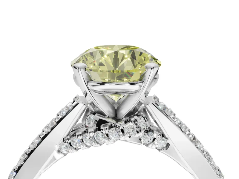 Round Pavé Solitaire Engagement Ring Setting for a Fancy Yellow Lab-Grown Diamond | Crossover Gallery | Sterling Silver