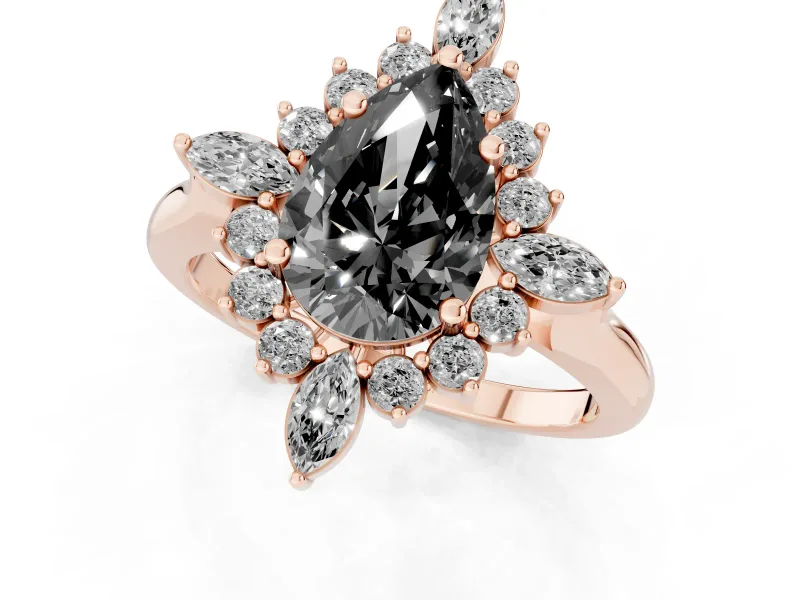 Pear-Shaped Cluster Halo Engagement Ring Setting for a Black Center | Rose Gold