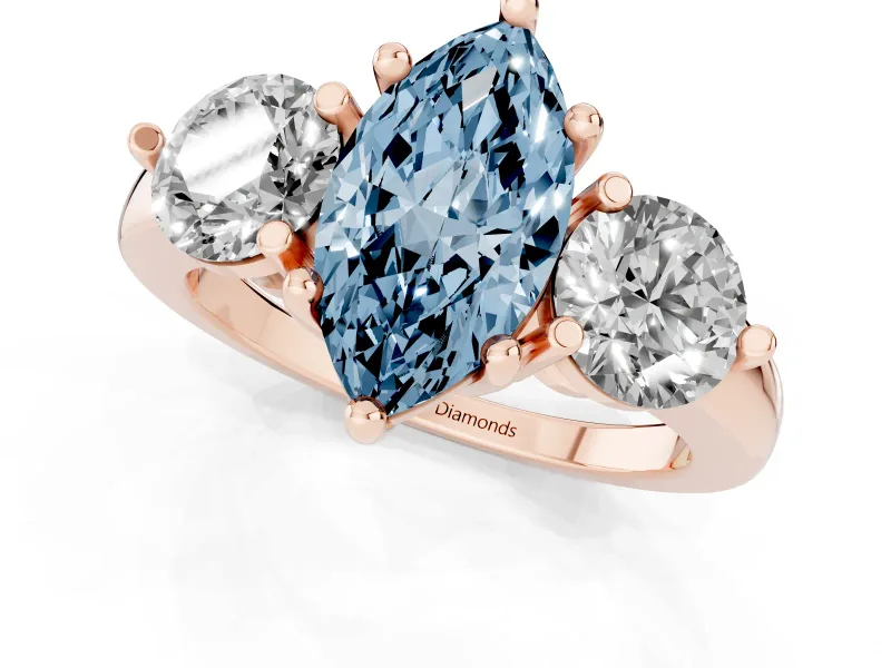 Marquise Three Stone Engagement Ring Setting for a Fancy Blue Lab-Grown Diamond | Open Prong Baskets | Rose Gold